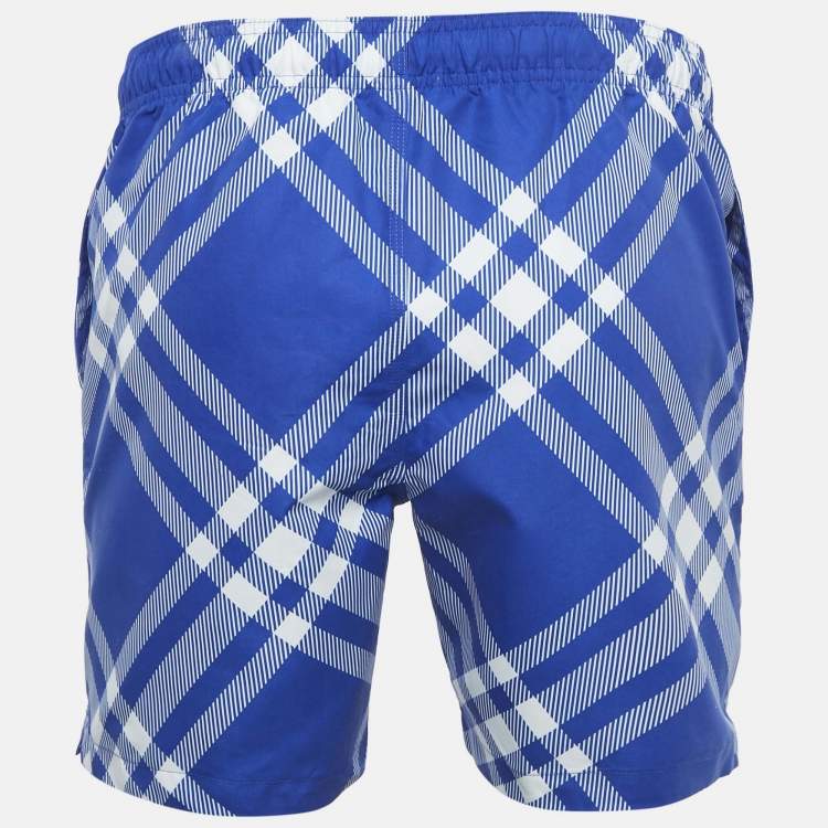 Pre Owned Burberry Blue Tri Bar Checks Synthetic Swim Shorts S