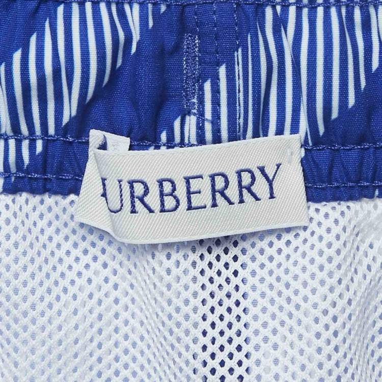 Pre Owned Burberry Blue Tri Bar Checks Synthetic Swim Shorts S