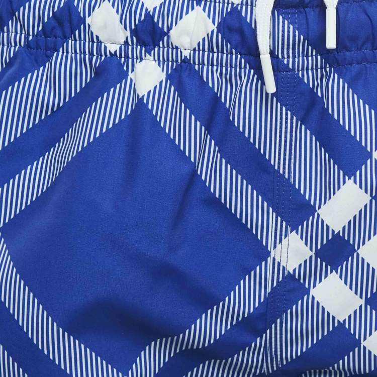 Pre Owned Burberry Blue Tri Bar Checks Synthetic Swim Shorts S