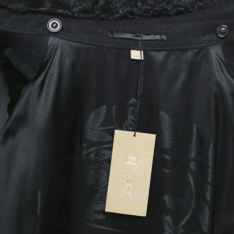Pre Owned Burberry Black Wool Fur Collar Detail Double Breasted Coat XXL