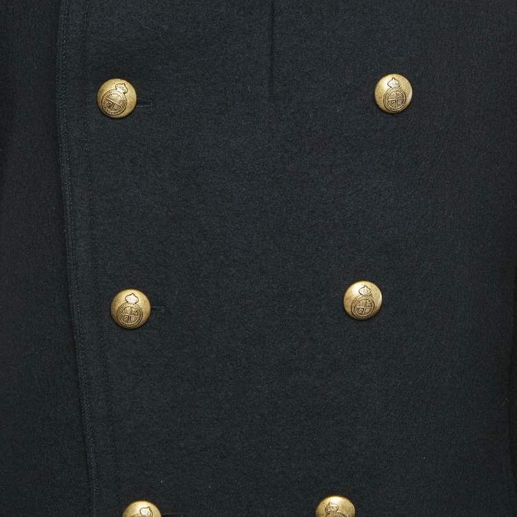 Pre Owned Burberry Black Wool Fur Collar Detail Double Breasted Coat XXL