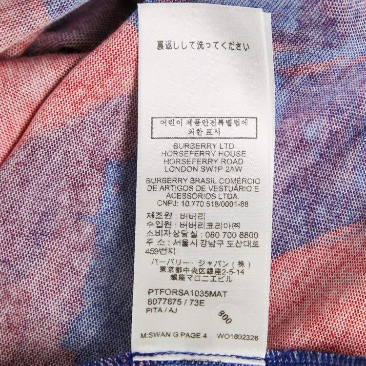 Pre Owned Burberry Blue Swan Print Cotton Crew Neck T-Shirt S