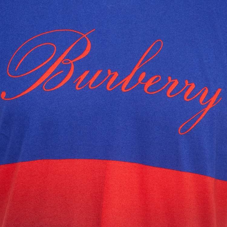 Pre Owned Burberry Blue Swan Print Cotton Crew Neck T-Shirt S