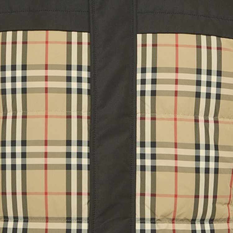 Pre Owned Burberry Black/Archive Beige Checks Nylon Reversible Down Vest XS