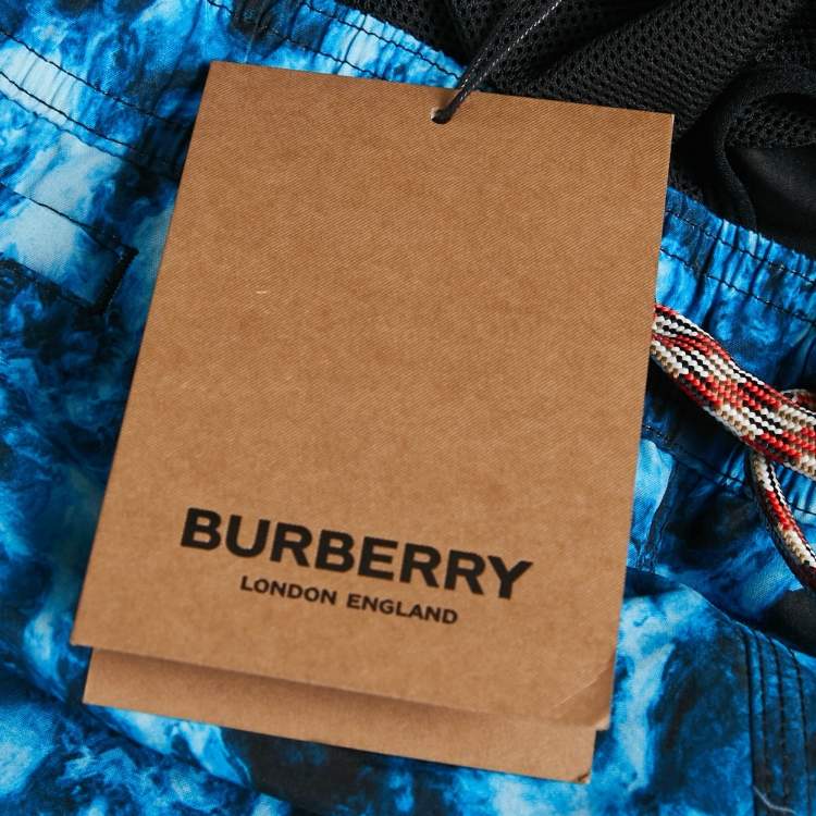 Pre Owned Burberry Midnight Blue Printed Synthetic Drawstring Swim Shorts M