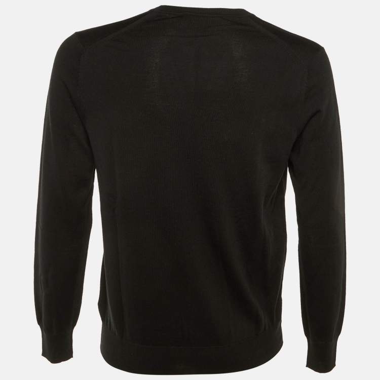 Pre Owned Burberry Black Merino Wool Benton V-Neck Sweater S