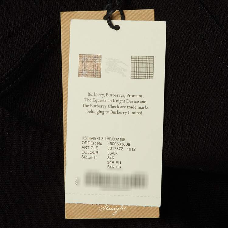 Pre Owned بنطال جينز بربري بقصة مستقيمة دنيم أسود بحجم كبير خصر 34 بوصة