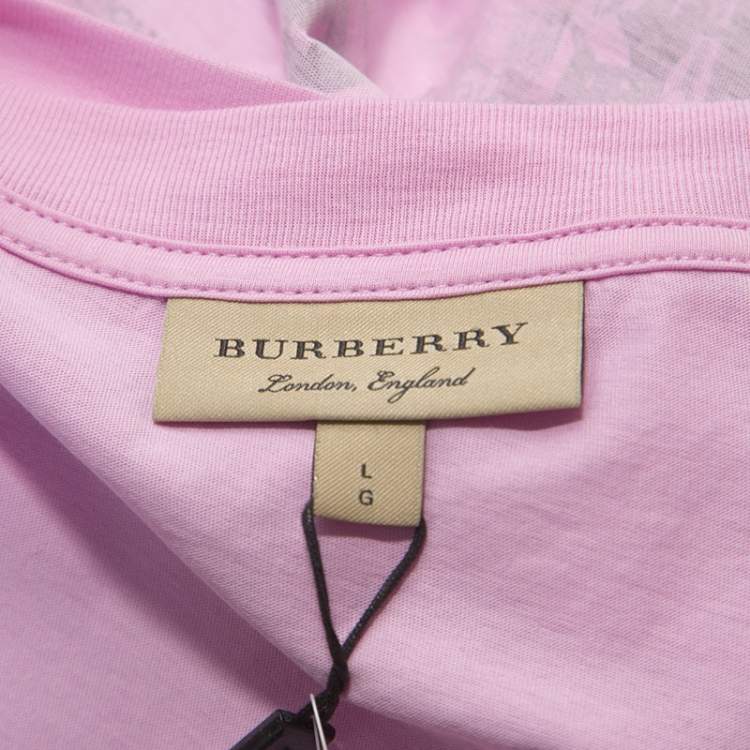 Pre Owned Burberry Light Pink Printed Jersey Long Sleeve Cordan T-Shirt L