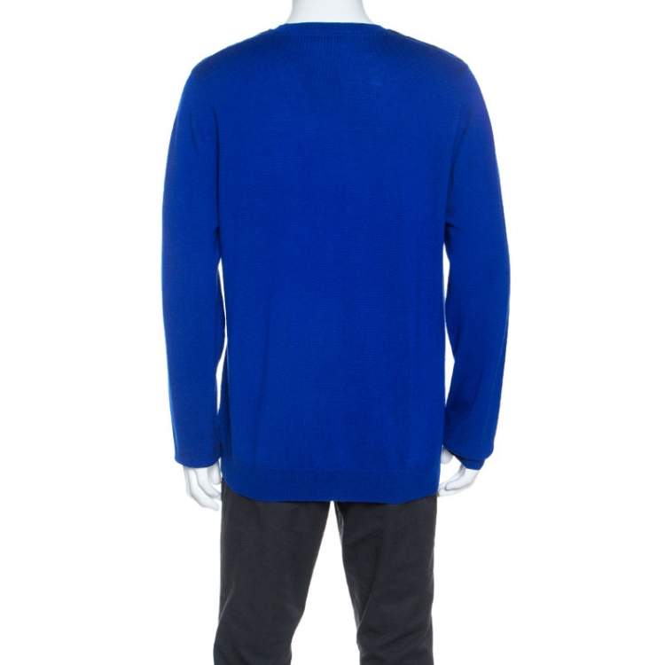 Pre Owned Burberry Brit Cobalt Blue Merino Wool Checked Detail Sweater XXL