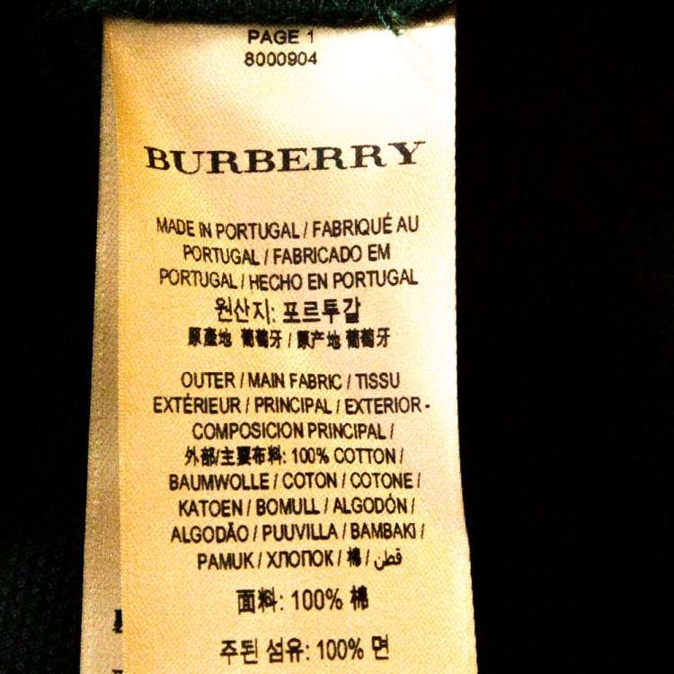 Pre Owned Burberry Green Triple Archive Logo Embroidered Cotton Polo T-Shirt M