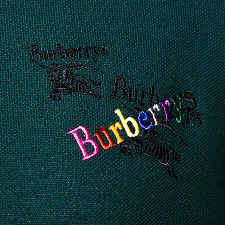 Pre Owned Burberry Green Triple Archive Logo Embroidered Cotton Polo T-Shirt M