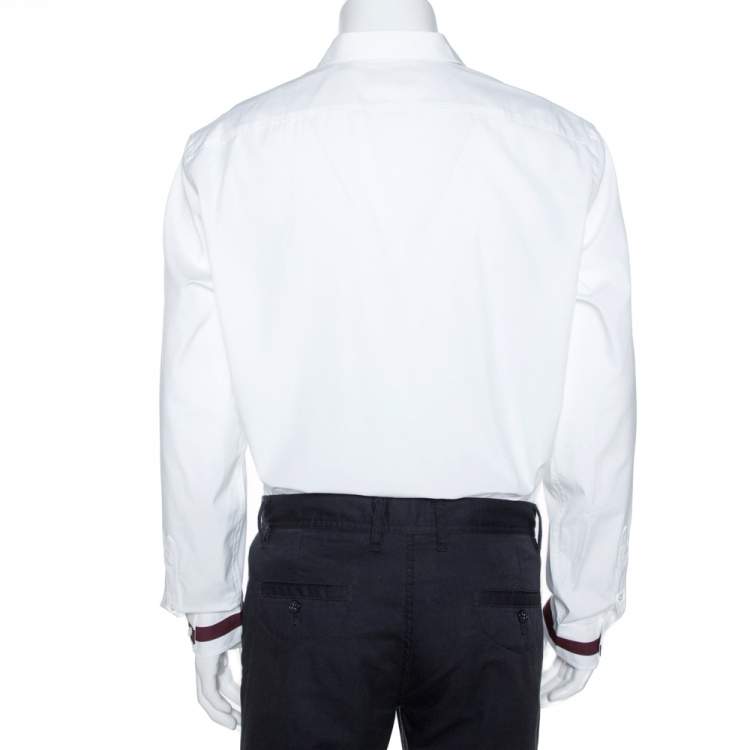 مملوكة مسبقًا Burberry White Cotton Striped Cuff Reynoldton Sport Shirt XXL