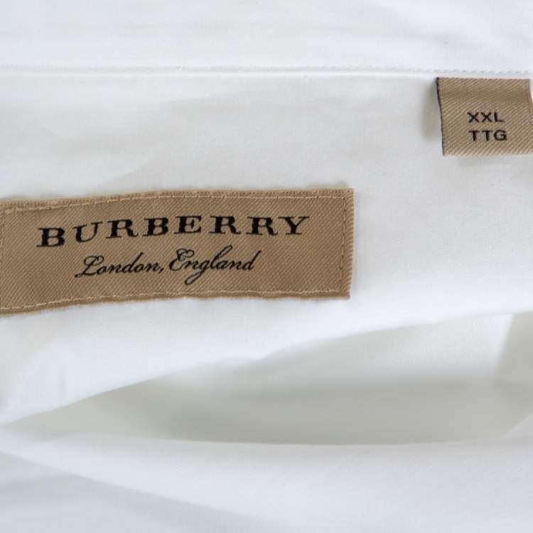 مملوكة مسبقًا Burberry White Cotton Striped Cuff Reynoldton Sport Shirt XXL