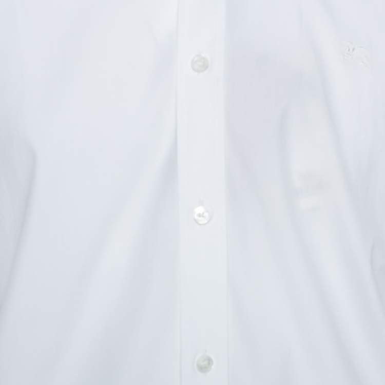 مملوكة مسبقًا Burberry White Cotton Striped Cuff Reynoldton Sport Shirt XXL