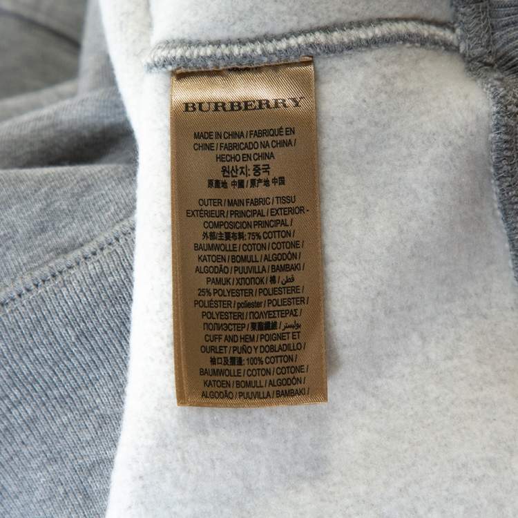 Pre Owned Burberry Grey Fleece Back Cotton Blend Logo Embroidered Sweatshirt M