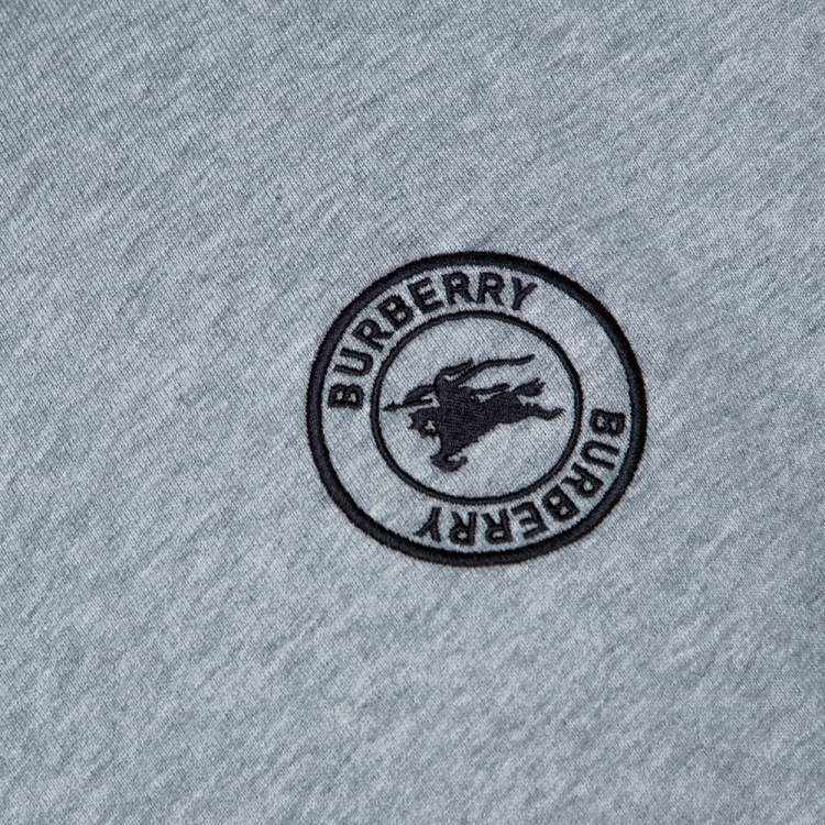 Pre Owned Burberry Grey Fleece Back Cotton Blend Logo Embroidered Sweatshirt M