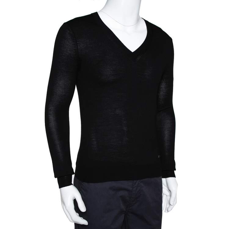 Pre Owned Burberry Black Merino Wool Lainson V-Neck Sweater S