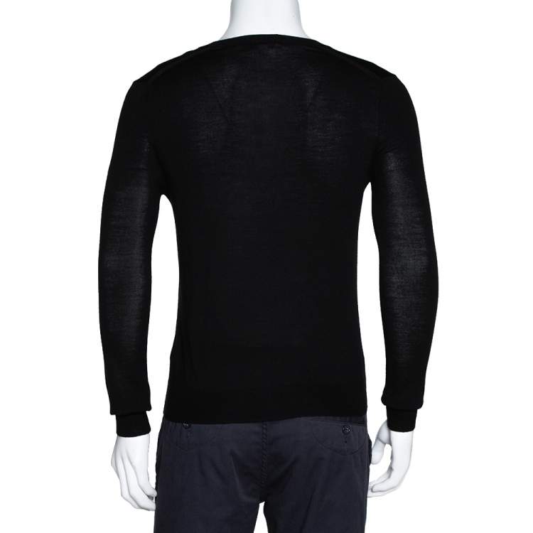 Pre Owned Burberry Black Merino Wool Lainson V-Neck Sweater S
