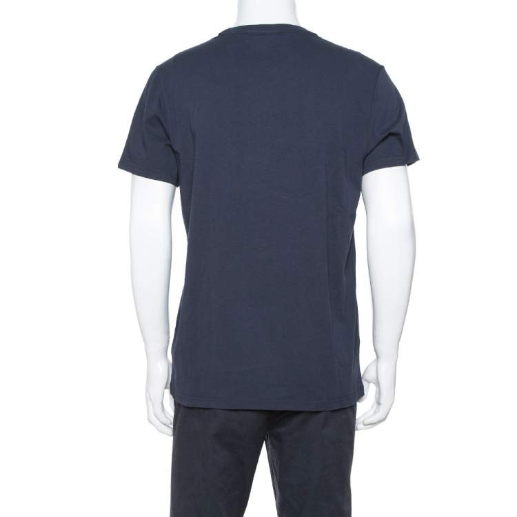 Pre Owned Burberry Navy Blue Cotton Logo Embroidered Jenson T-Shirt L