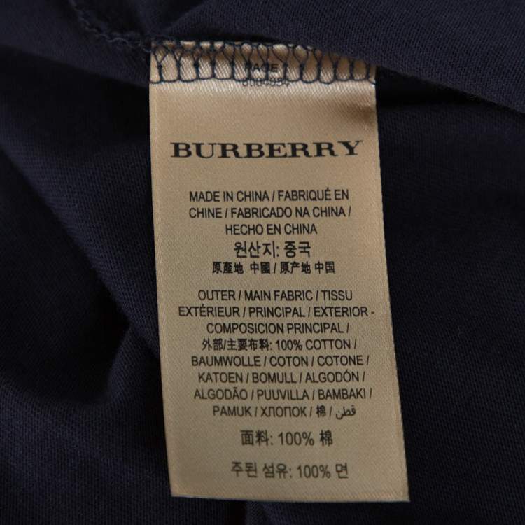 Pre Owned Burberry Navy Blue Cotton Logo Embroidered Jenson T-Shirt L