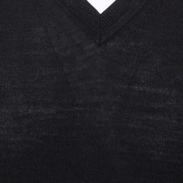 Pre Owned Burberry Black Merino Wool V-Neck Sweater S