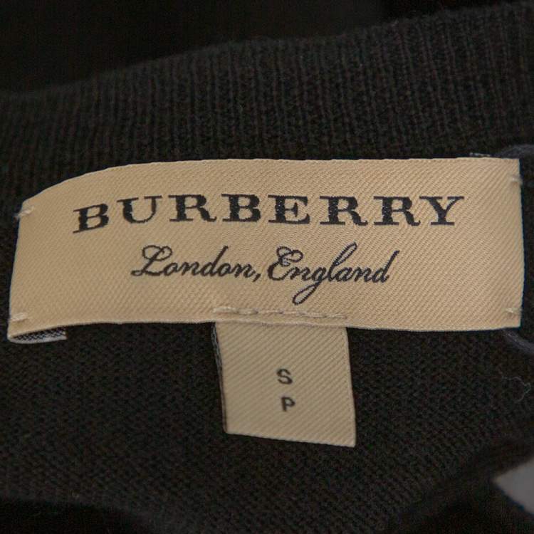 Pre Owned Burberry Black Merino Wool V-Neck Sweater S