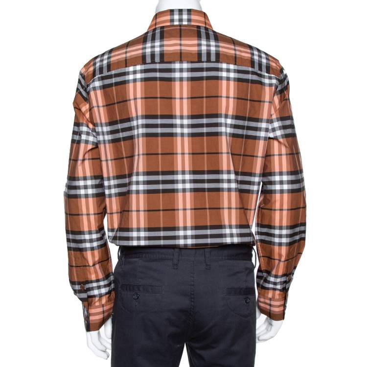 Pre Owned Burberry Brown Vintage Check Cotton Button Front Shirt L