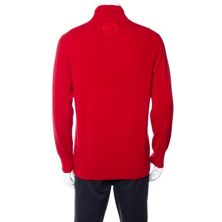 Pre Owned Burberry Red Cashmere Hendon Quarter Zip Sweater L