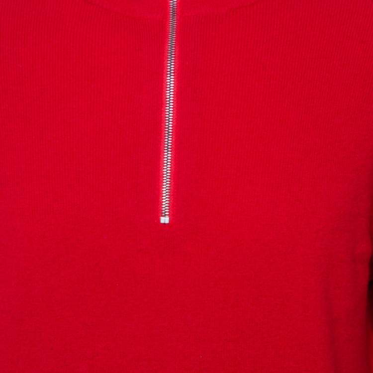Pre Owned Burberry Red Cashmere Hendon Quarter Zip Sweater L