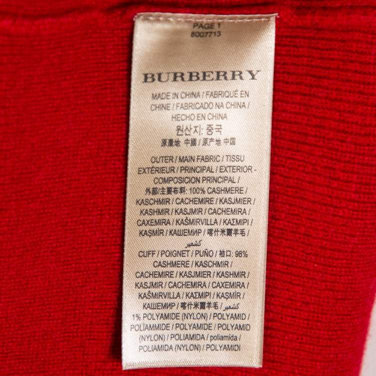 Pre Owned Burberry Red Cashmere Hendon Quarter Zip Sweater L