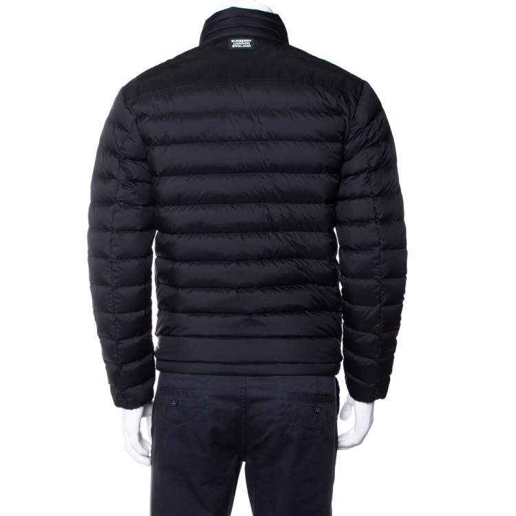 Pre Owned Burberry Black Synthetic Birkenshaw Logo Patch Detail Quilted Down Jacket XS