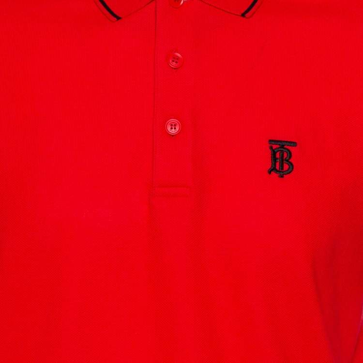 Pre Owned Burberry Red Honeycomb Knit Polo T-Shirt L