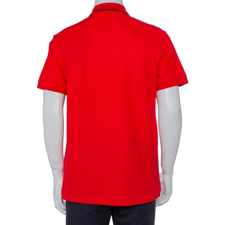 Pre Owned Burberry Red Honeycomb Knit Polo T-Shirt L