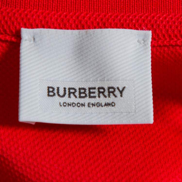 Pre Owned Burberry Red Honeycomb Knit Polo T-Shirt L