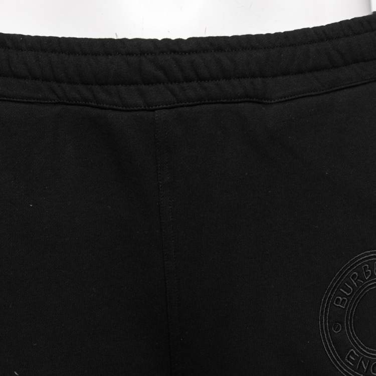 Pre Owned Burberry Black Cotton Logo Embroidered Sweatpants M