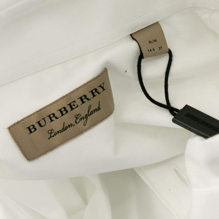 Pre Owned Burberry White Cotton Slim Fit Long Sleeve Shirt XS