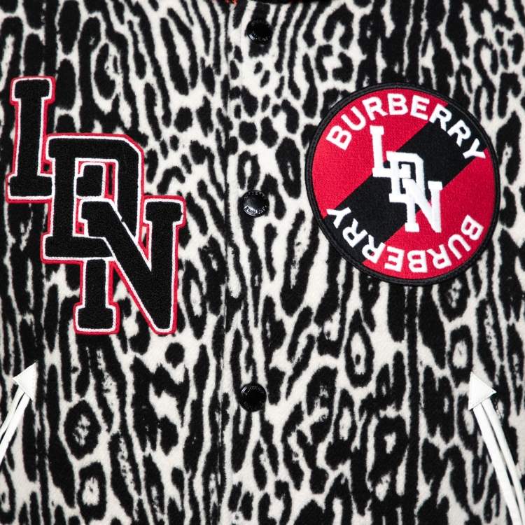 Pre Owned Burberry Black and White Graphic Pattern Wool Padfield Bomber Jacket M