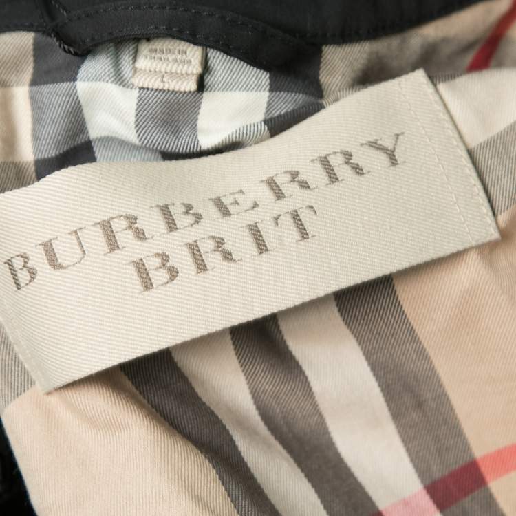 Pre Owned Burberry Brit Black Cotton Double Breasted Belted Lightweight Trench Coat L