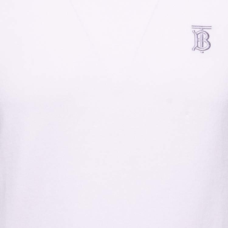 Pre Owned Burberry Lilac Cotton Logo Embroidered Short Sleeve T-Shirt S