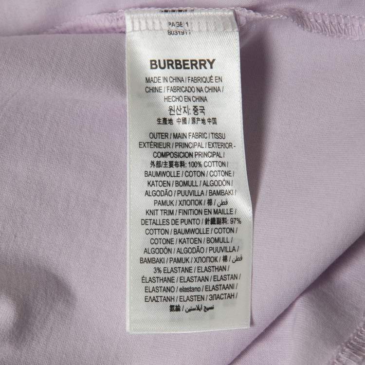 Pre Owned Burberry Lilac Cotton Logo Embroidered Short Sleeve T-Shirt S