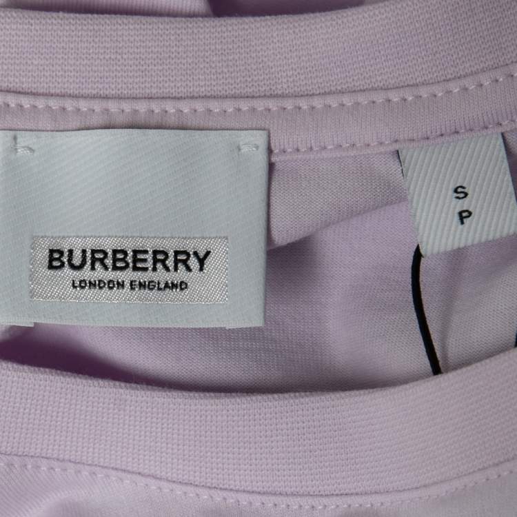 Pre Owned Burberry Lilac Cotton Logo Embroidered Short Sleeve T-Shirt S