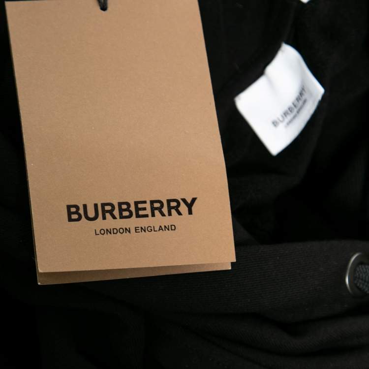 Pre Owned Burberry Black Cotton Log Motif Detailed Long Sleeve Hoodie L