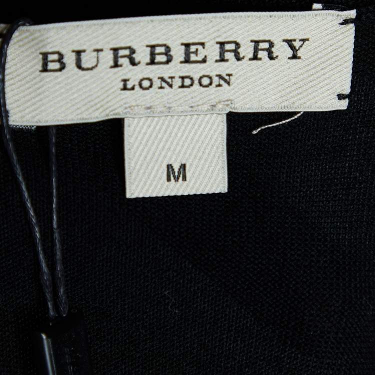 Pre Owned Burberry Black Merino Wool V-Neck Sweater M