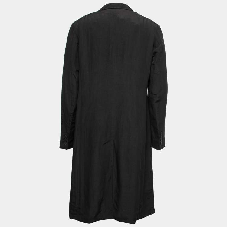 Pre Owned Burberry Black Linen & Silk Doube-Breasted Coat 2XL