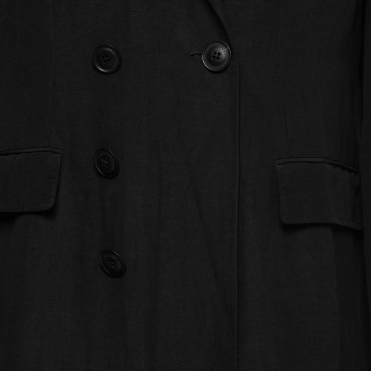 Pre Owned Burberry Black Linen & Silk Doube-Breasted Coat 2XL