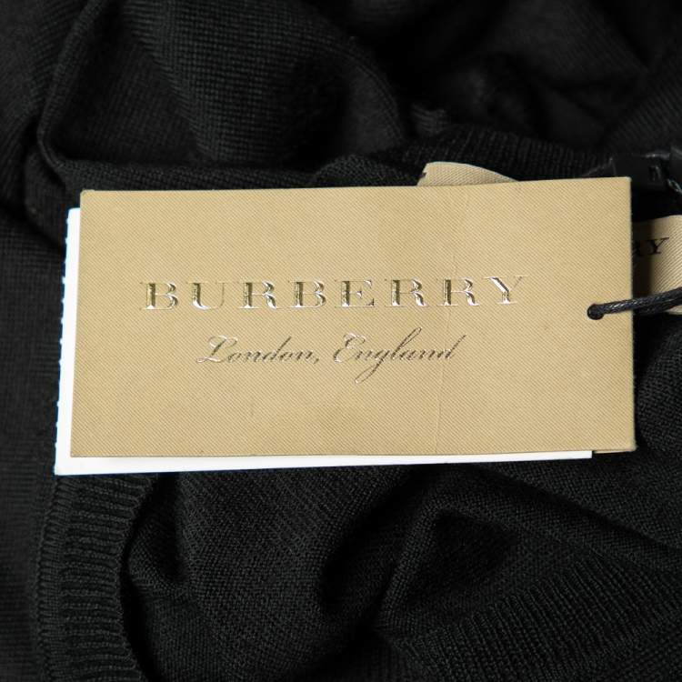 مملوكة مسبقًا Burberry Black Merino Wool V-Neck Jumper L