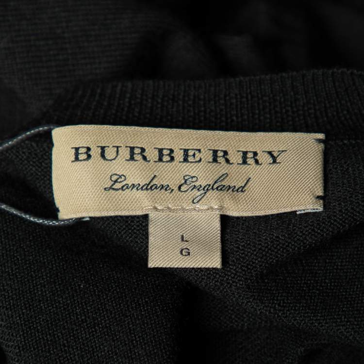 مملوكة مسبقًا Burberry Black Merino Wool V-Neck Jumper L
