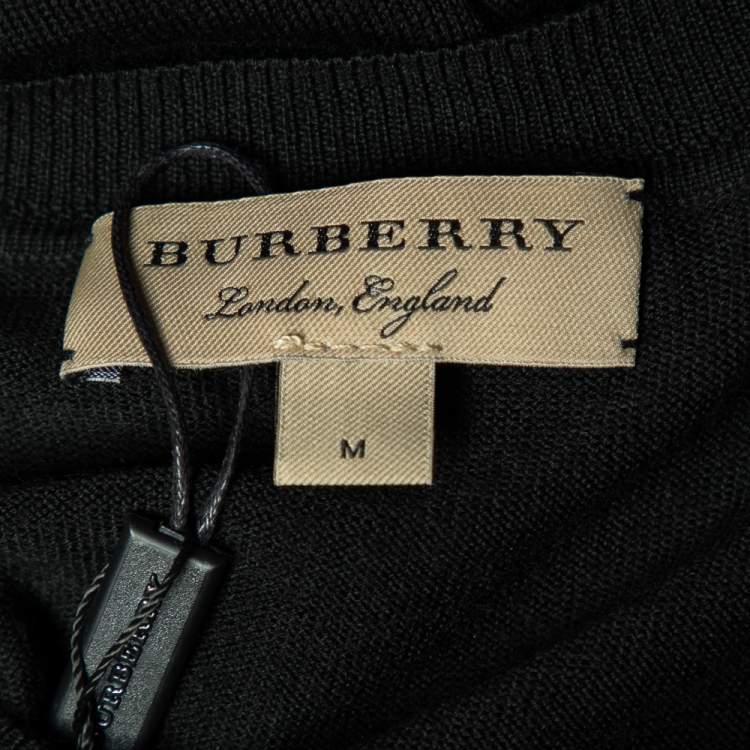 Pre Owned Burberry Black Wool V-Neck Jumper M