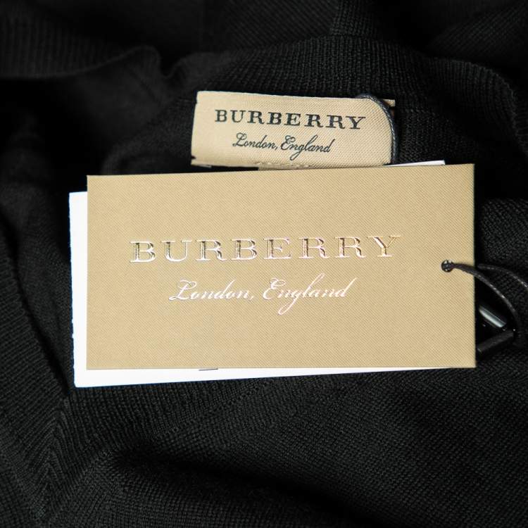 Pre Owned Burberry Black Merino Wool V-Neck Jumper M