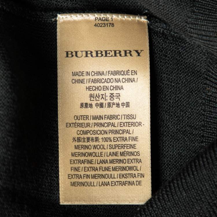 Pre Owned Burberry Black Merino Wool V-Neck Jumper M